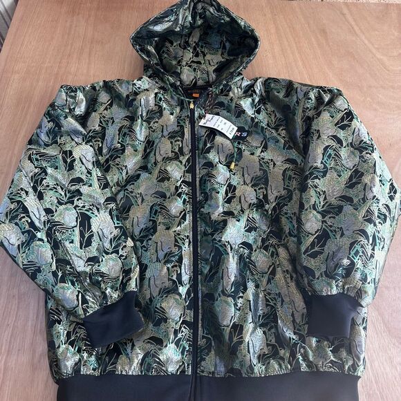 Member’s Property Men’s 3XL Brocade Hooded Jacket Black Green Gold Asian Print - Picture 1 of 6